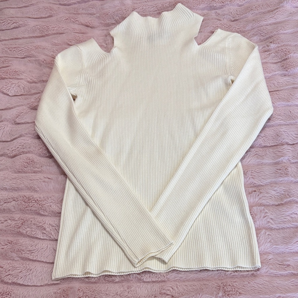 Women's Off-The-Shoulder Ribbed Sweater - Cream